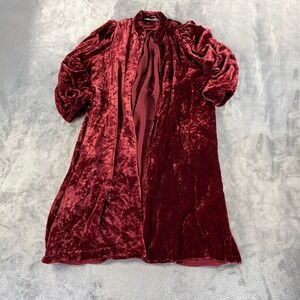 Stories & Co Velvet Kimono Robe Duster Burgundy Long Sleeve Collarless VTG Style